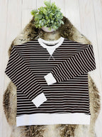 Women’s Zenana Brown Striped Long Sleeve Top with White Trim- True to Size