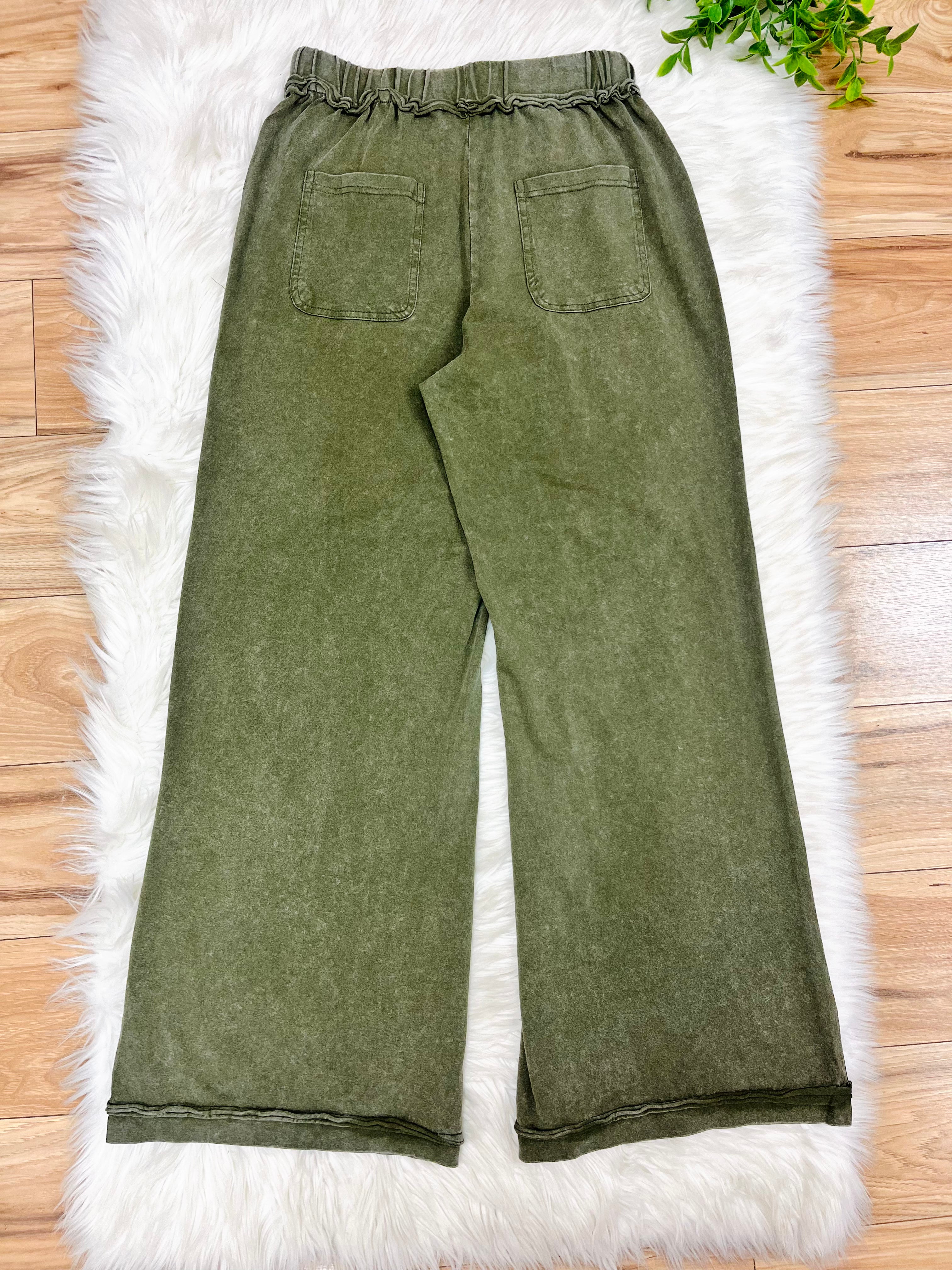 Women’s Evermmee Green Acid Wash Pants- Loose Fit