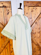 Women’s Umgee Curvy Sage Striped V Neck Dress- True to Size
