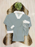Stained Women’s Zenana Dark Green Striped Collared Set