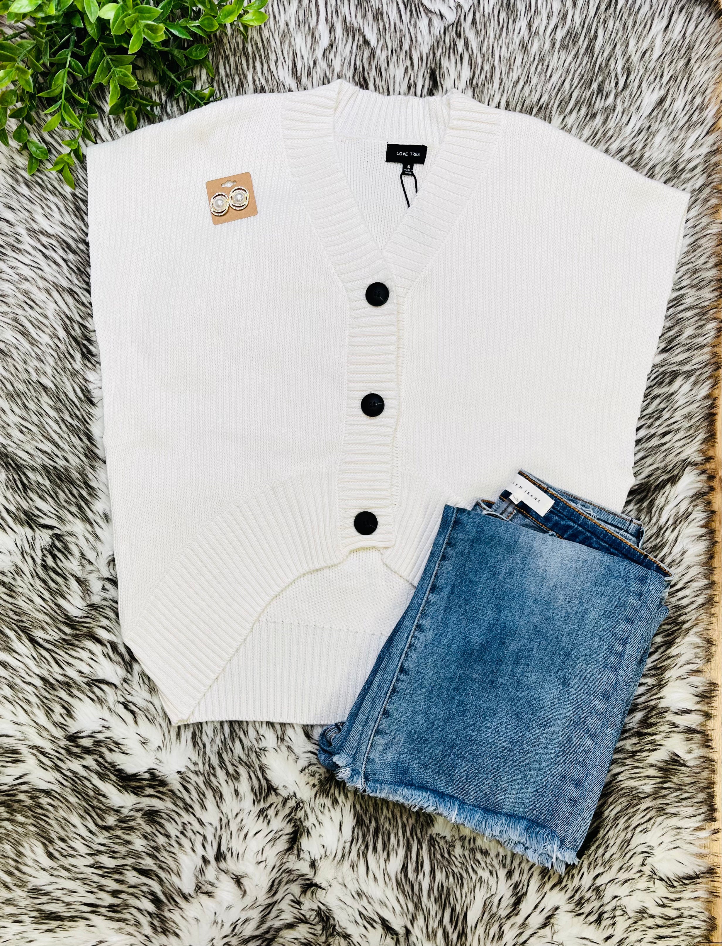 Women’s Love Tree Ivory Button Up Sweater Vest Top