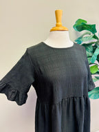 Women’s Black Tiered Dress with Ruffle Sleeves- True to Size