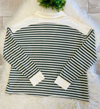 Women’s Olive & Grey Striped Henley Long Sleeve - True To Size