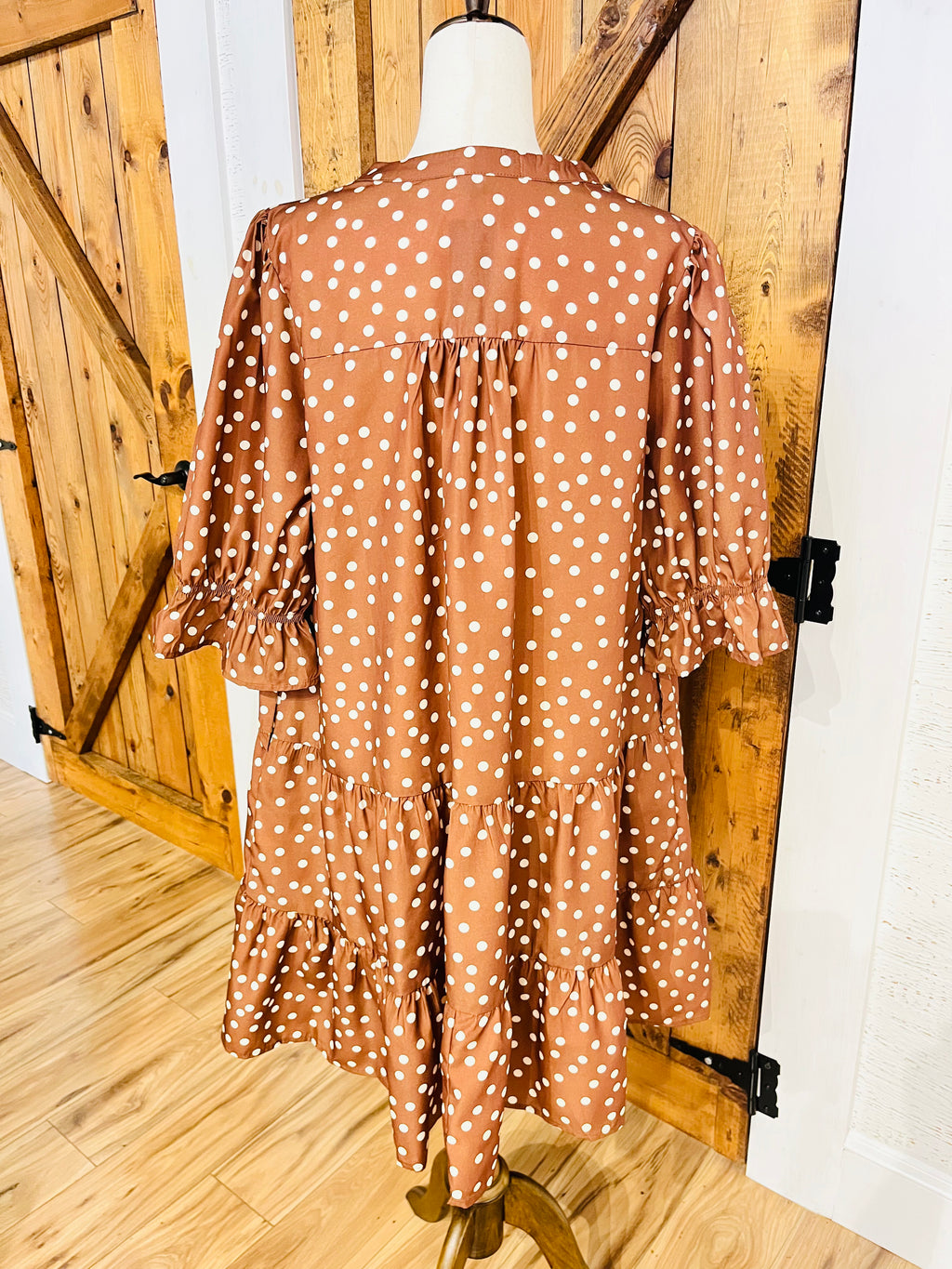 Women’s Evermmee Mocha Brown Polka Dot Curvy Dress- True to Size