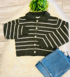 Women’s Zenana Striped Olive Button Sweater Top - True to size