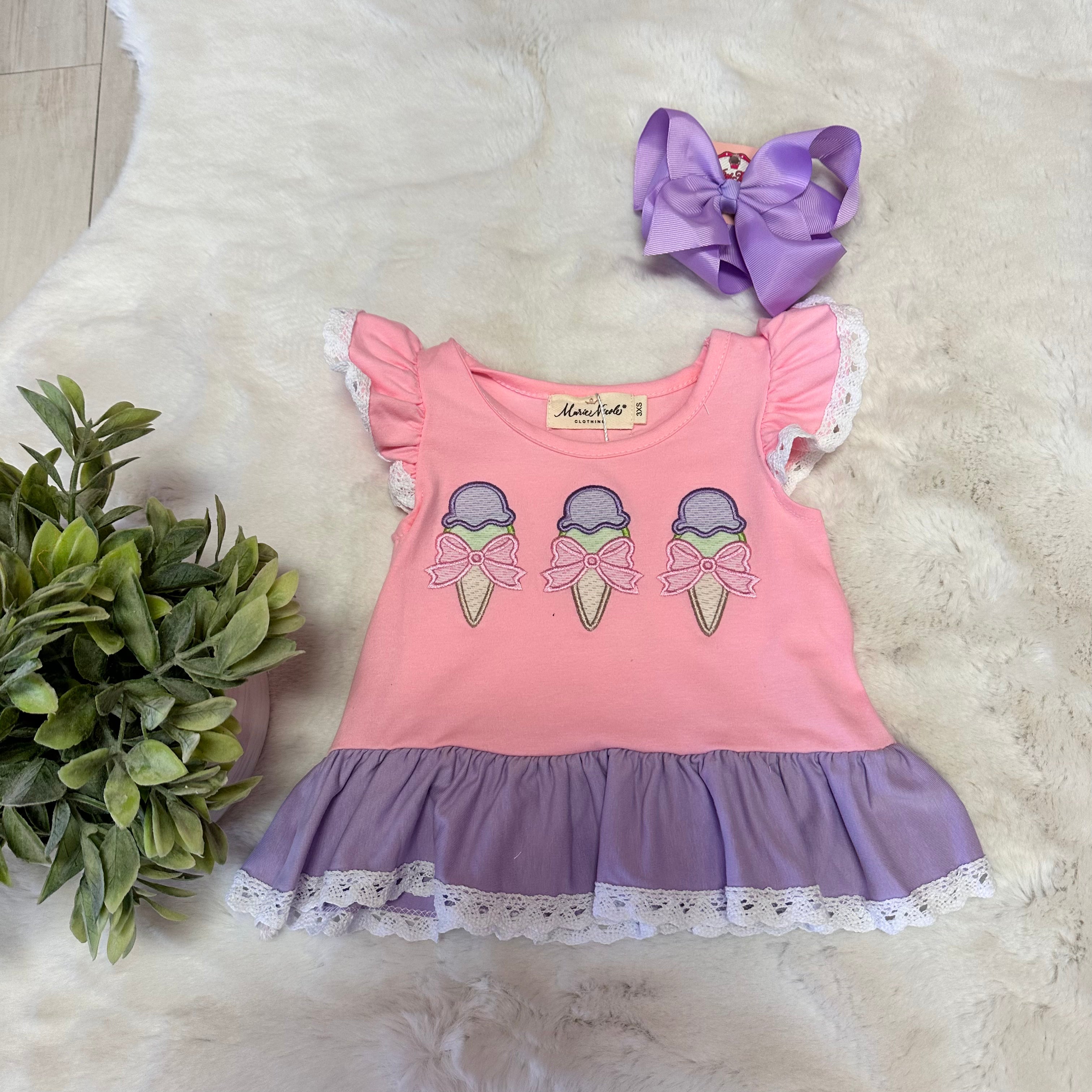 Girls Sweet Scoops Embroidered Ruffle Set