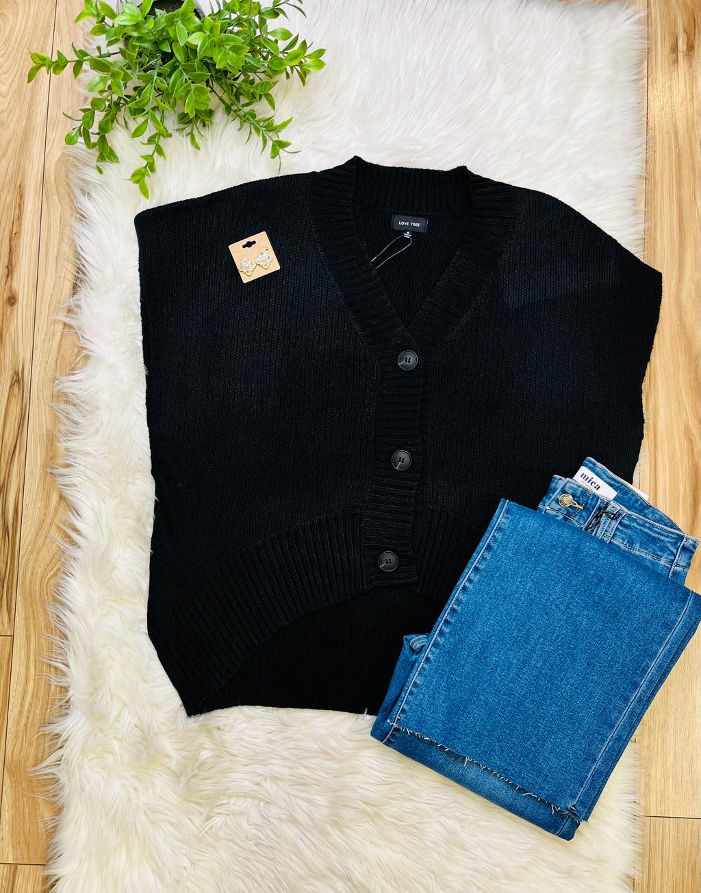 Women’s Love Tree Black Button Up Sweater Vest Top