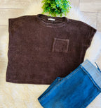Women’s Zenana Soft Waffle Knit Pocket Top In Chocolate Brown - Oversized