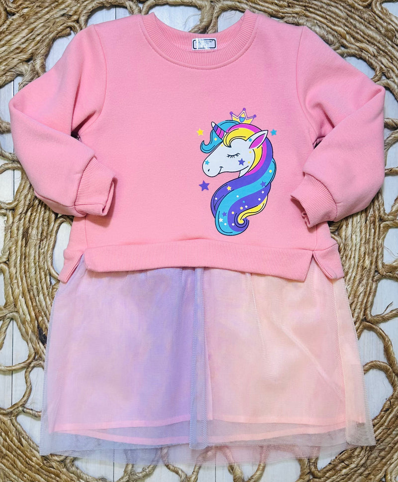 Little Maven Girls Unicorn Long Sleeve Dress