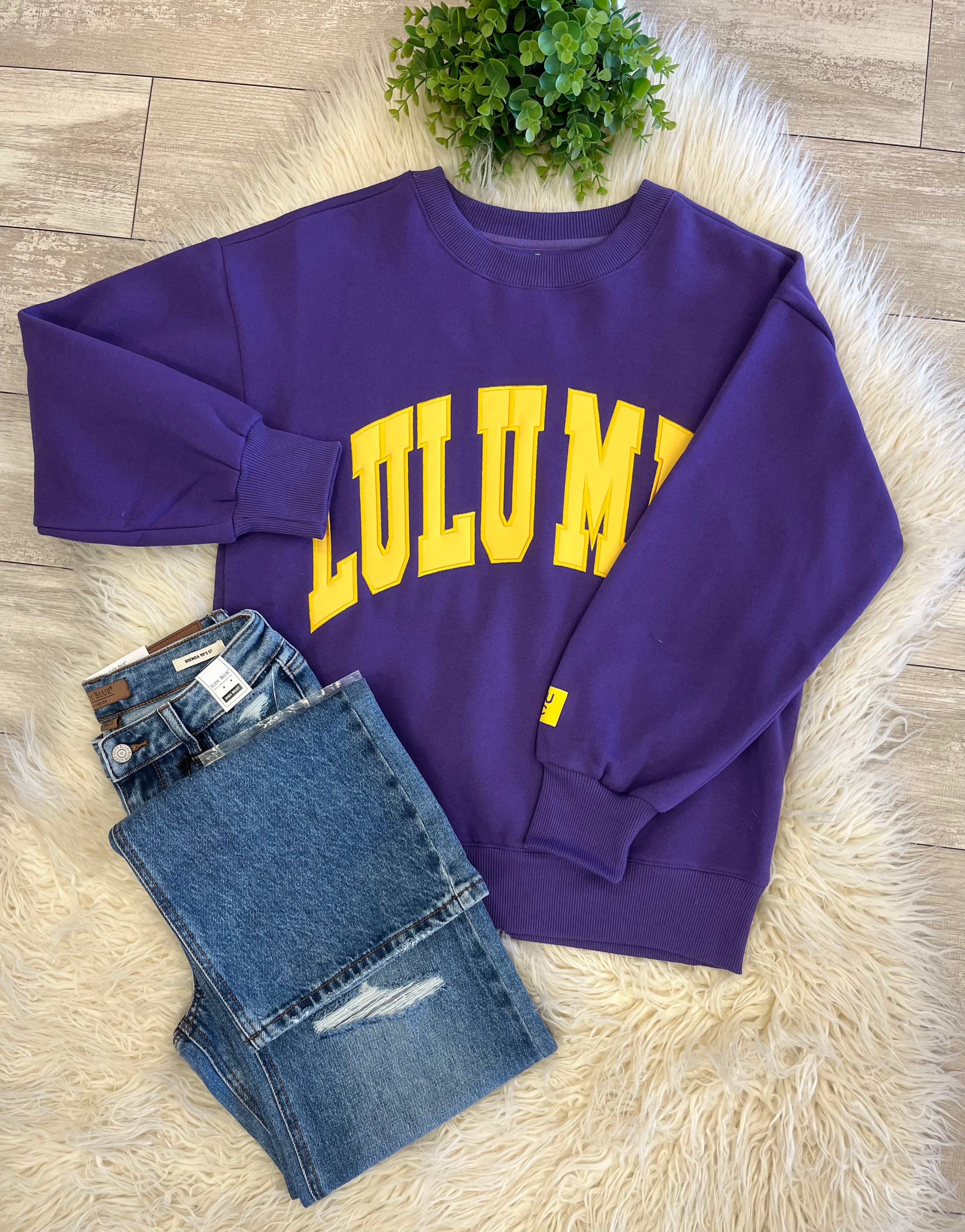 Women’s LuLu Mac Purple/Yellow Stitch Sweatshirt - Oversized Fit