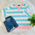 Women’s Teal Stripe Top with Pink Trim