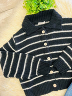 Women’s Zenana Striped Black Button Sweater Top - true to size