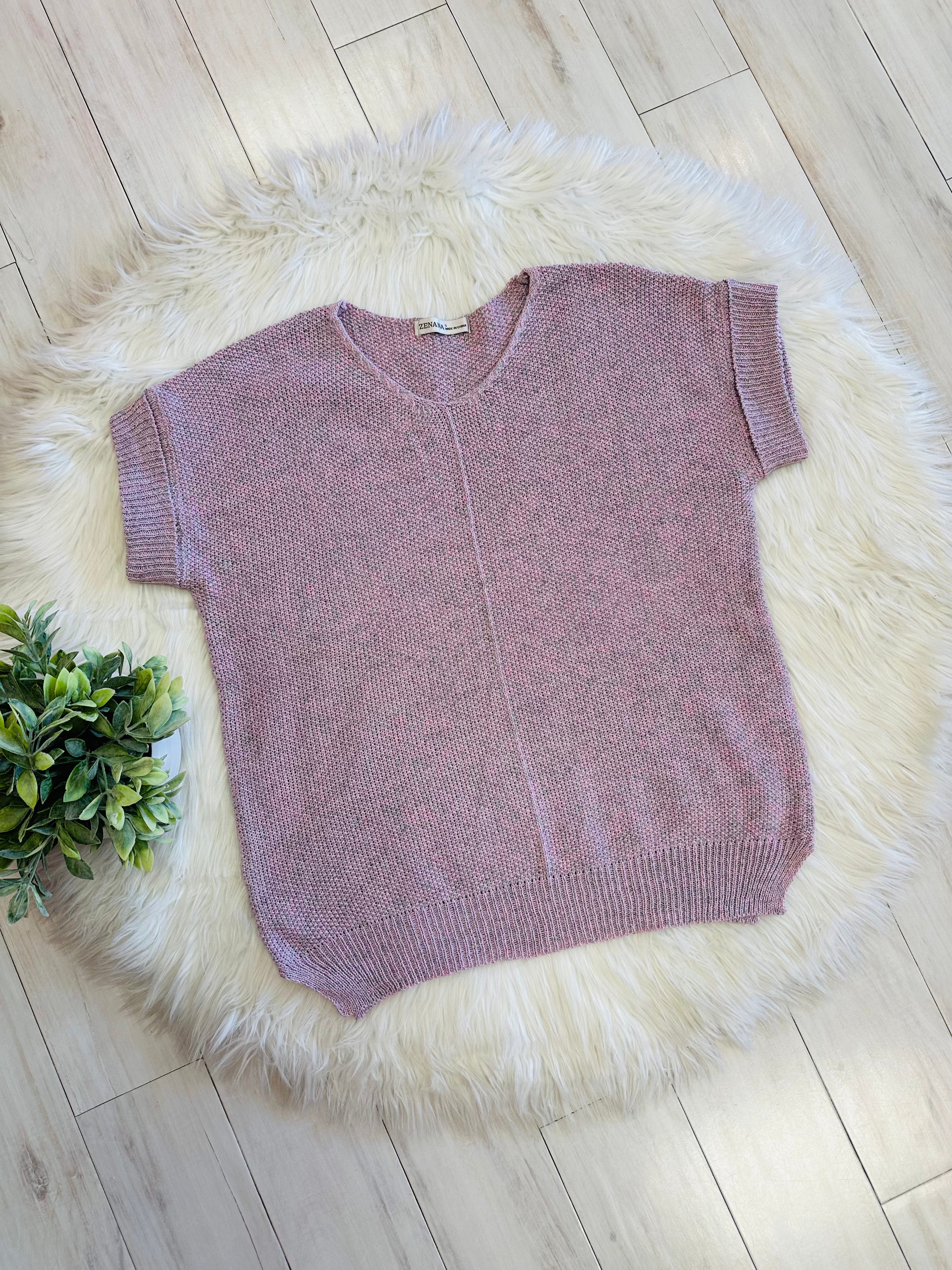 Women’s Zenana Pink and Grey Cuff Sleeve Sweater Top