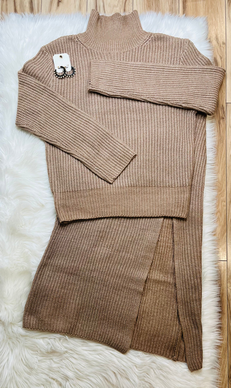 Womens Light Brown Sweater Skirt Set