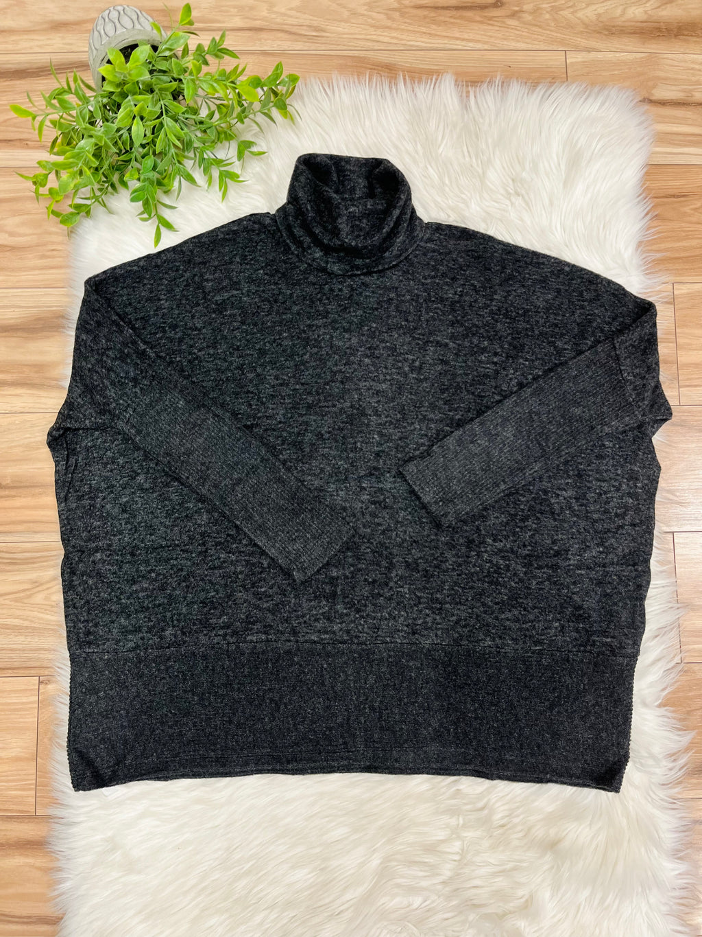 Women’s Zenana Charcoal Grey Oversized Turtle Neck Sweater Top