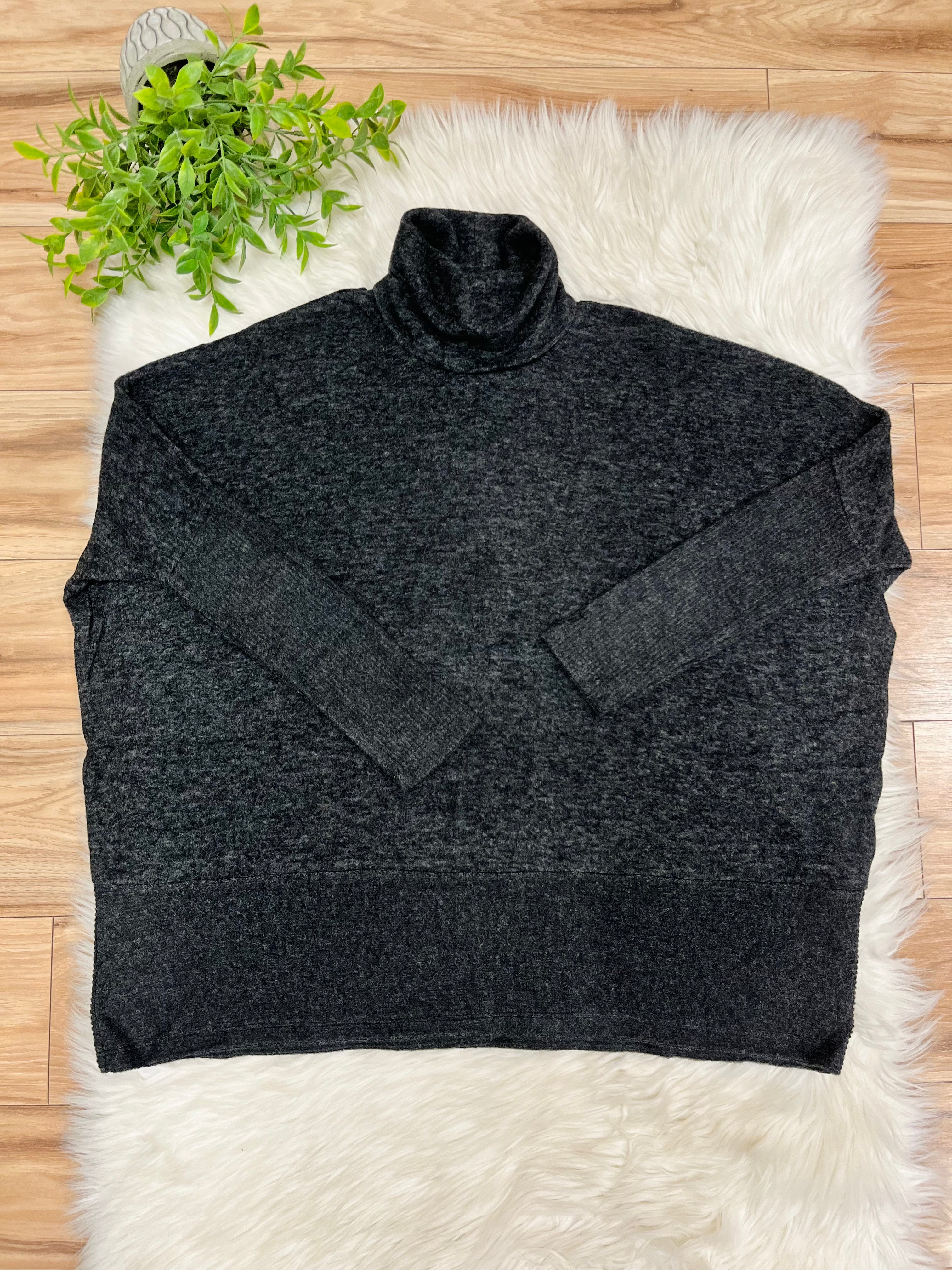 Women’s Zenana Charcoal Grey Oversized Turtle Neck Sweater Top