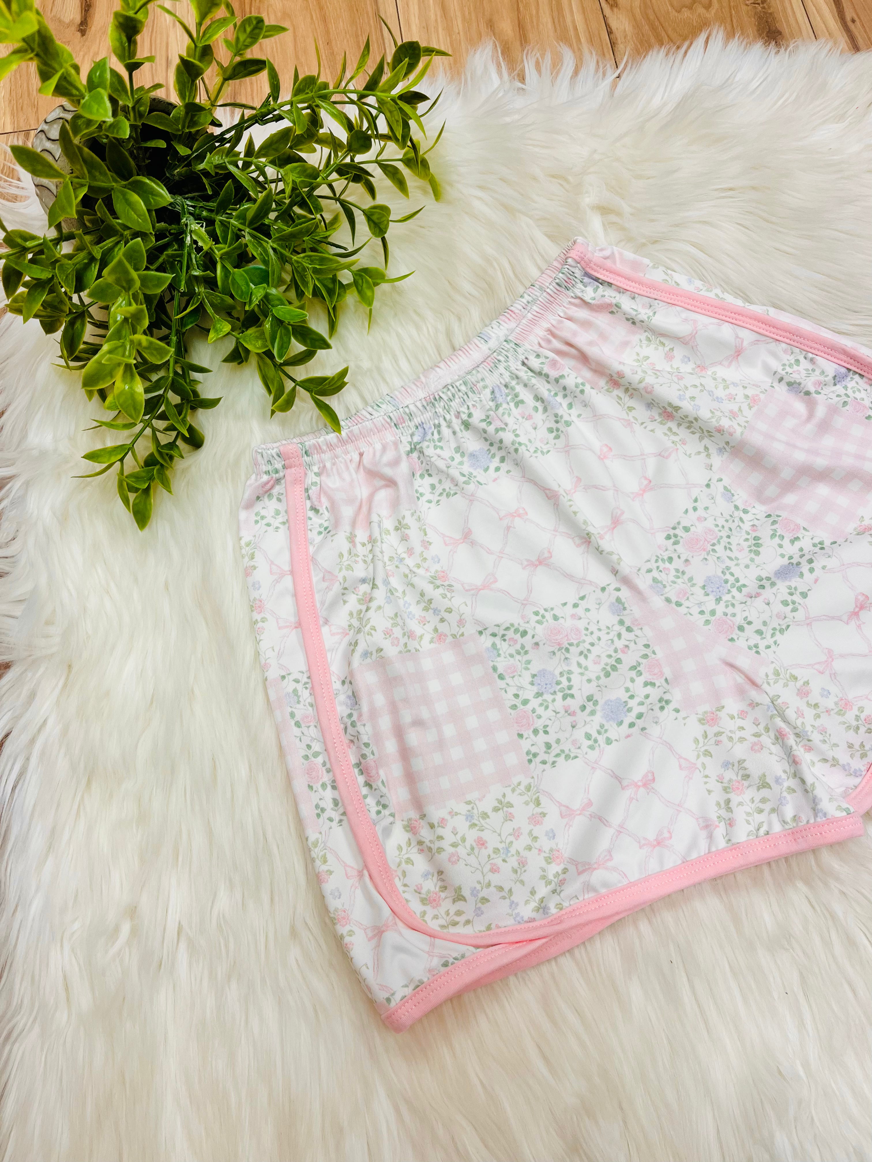 Girl’s Mixed Print Shorts with Pink Trim