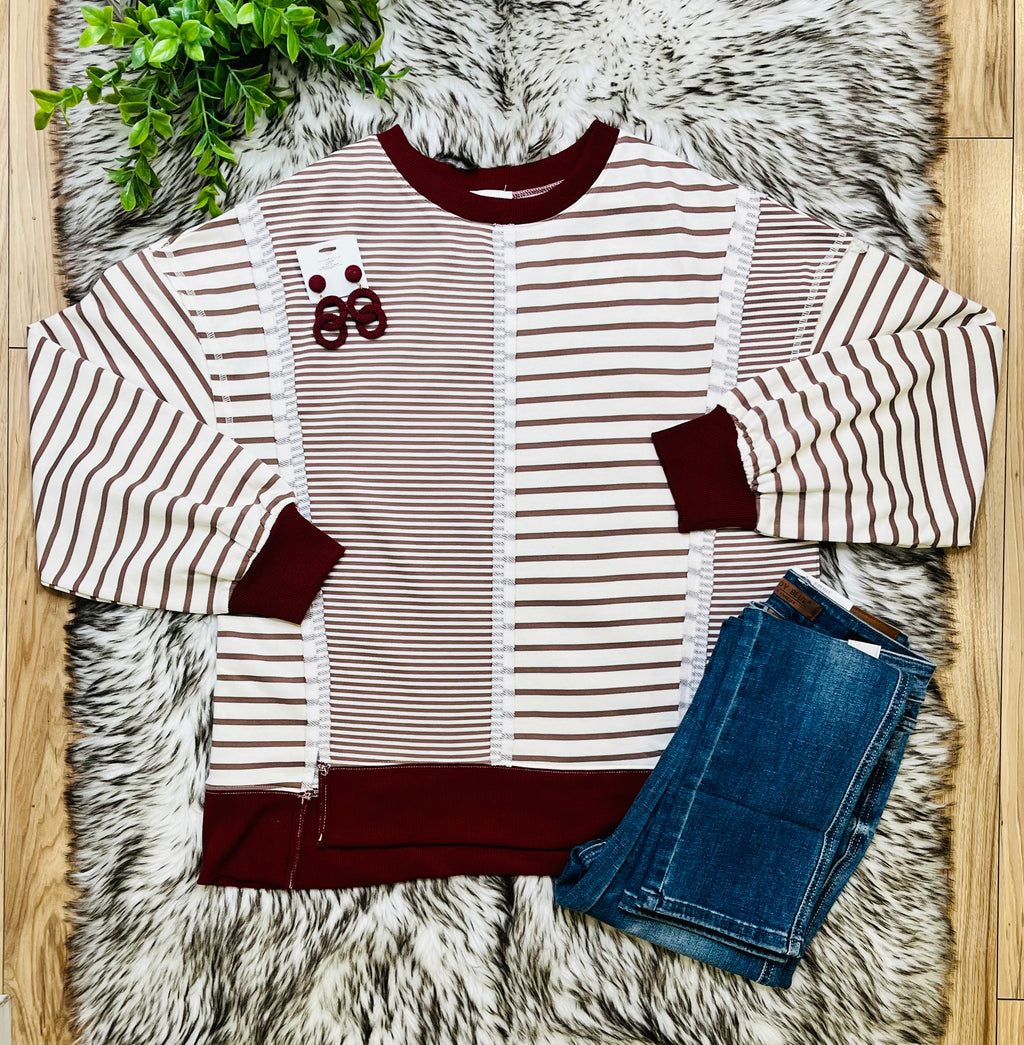 Women’s Very J Mocha and Cream Stripe Patch Top