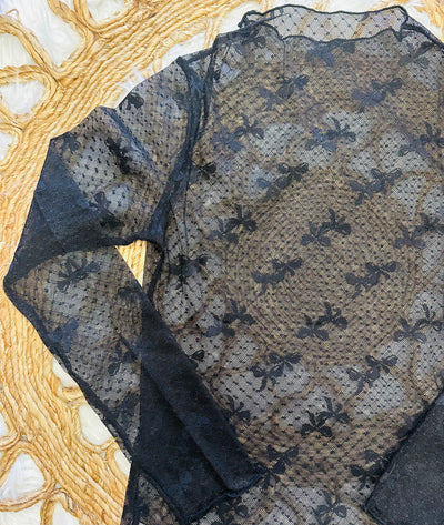 Sewn + Seen Black Bow Print Long Sleeve Lace Top