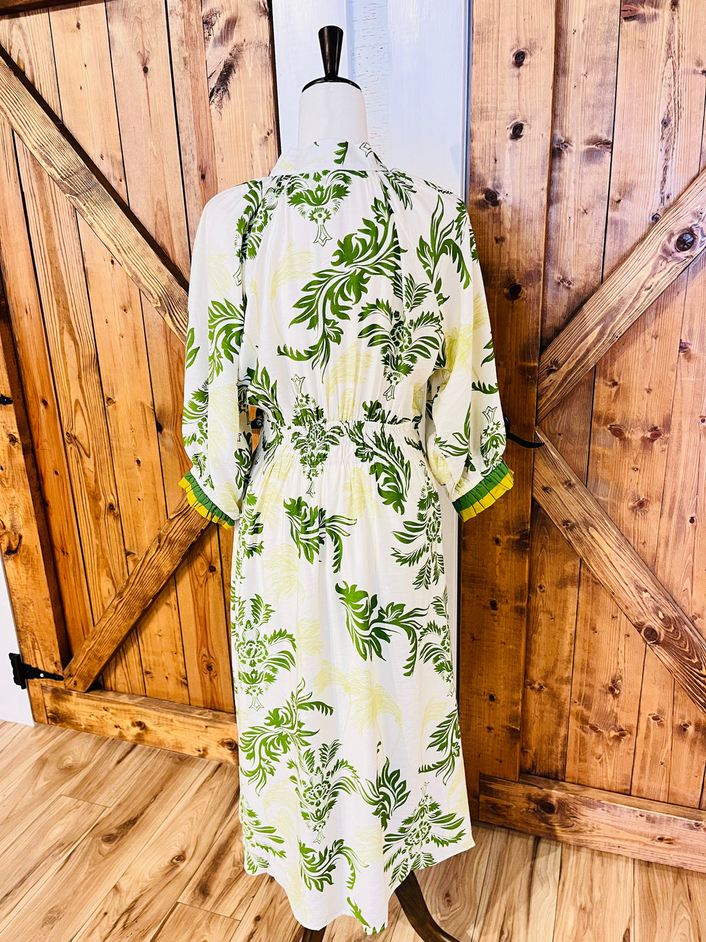 Women’s Umgee Green Floral Dress with Stretchy Waistband- Loose Fit