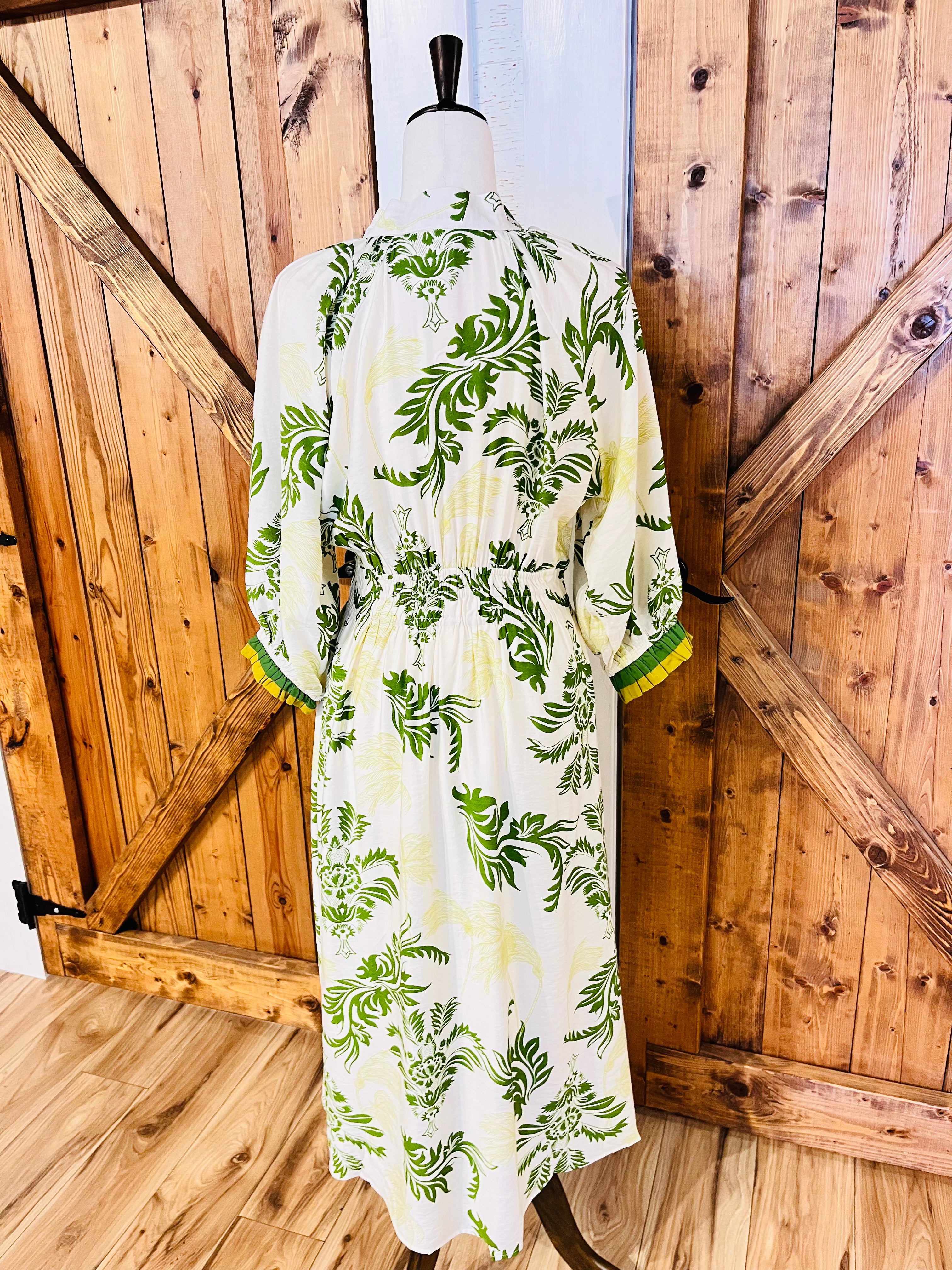 Women’s Umgee Green Floral Dress with Stretchy Waistband- Loose Fit
