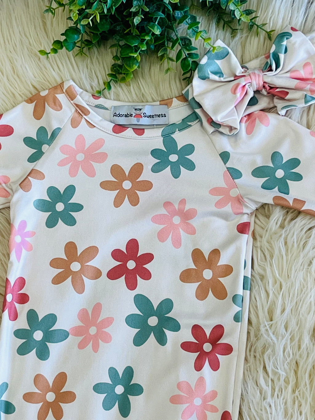 Girl’s Fall Floral Baby Gown with Matching Headband