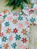 Girl’s Fall Floral Baby Gown with Matching Headband