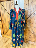Women’s Jodifl V Neck Navy Floral Long Sleeve Dress- True to Size