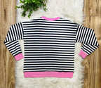 Women’s Navy and Candy Pink Stripe Top- Loose Fit