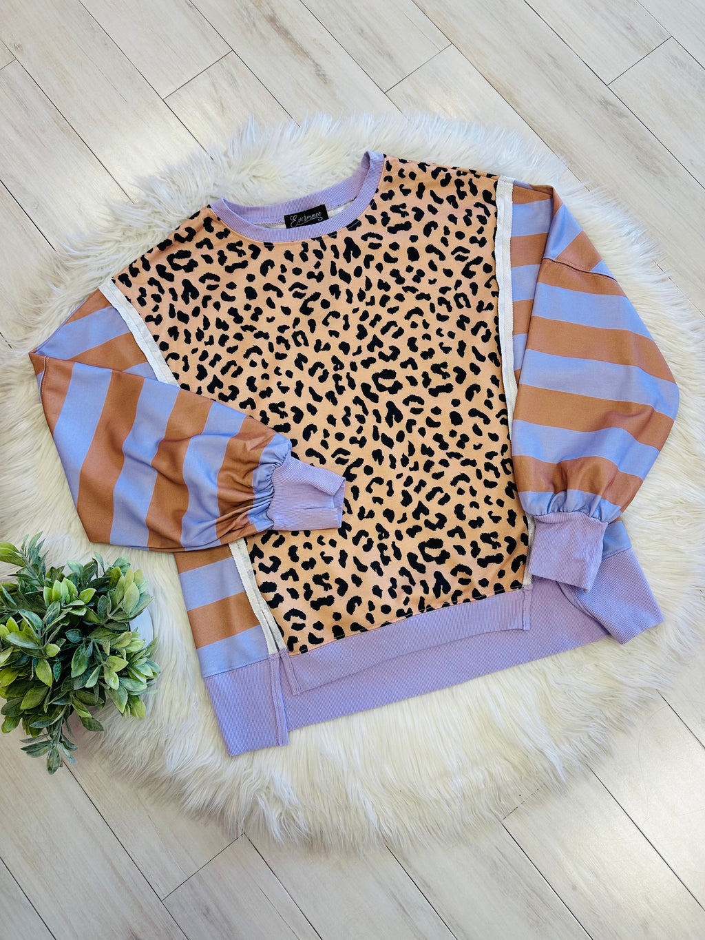 Women’s Evermmee Leopard Print Top with Purple Stripes