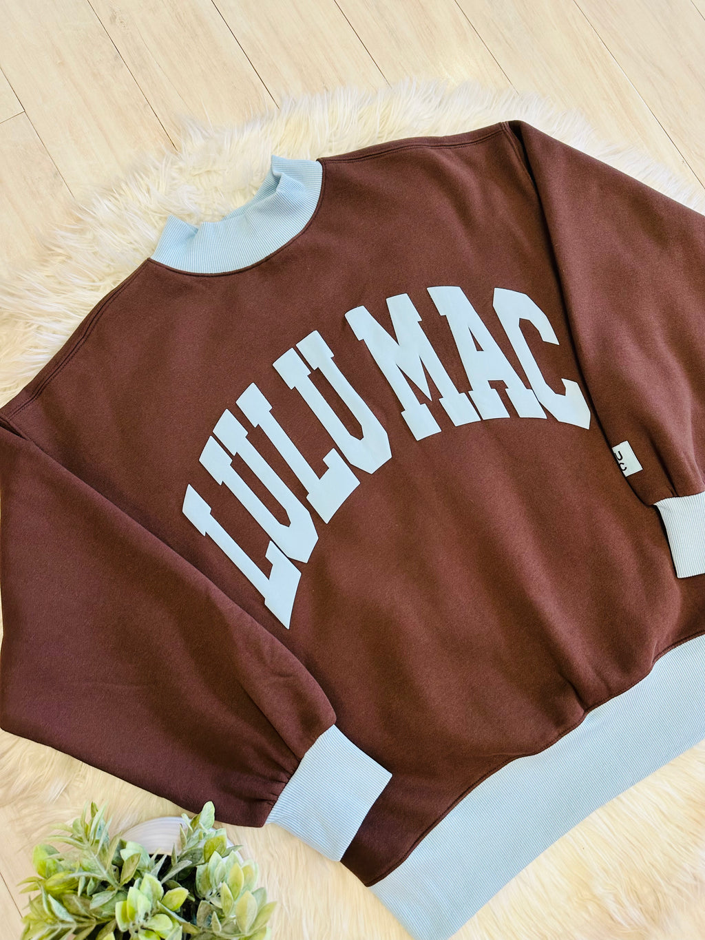 Women’s Lulu Mac Brown & Light Blue Crewneck Top- Oversized