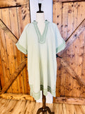 Women’s Umgee Curvy Sage Striped V Neck Dress- True to Size