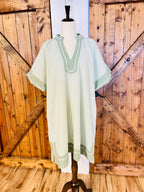 Women’s Umgee Curvy Sage Striped V Neck Dress- True to Size