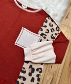 Women’s Bibi Rust Leopard Front Pocket Top- Loose Fit