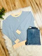 Women’s Zenana Light Blue and Yellow Stripe Long Sleeve Top