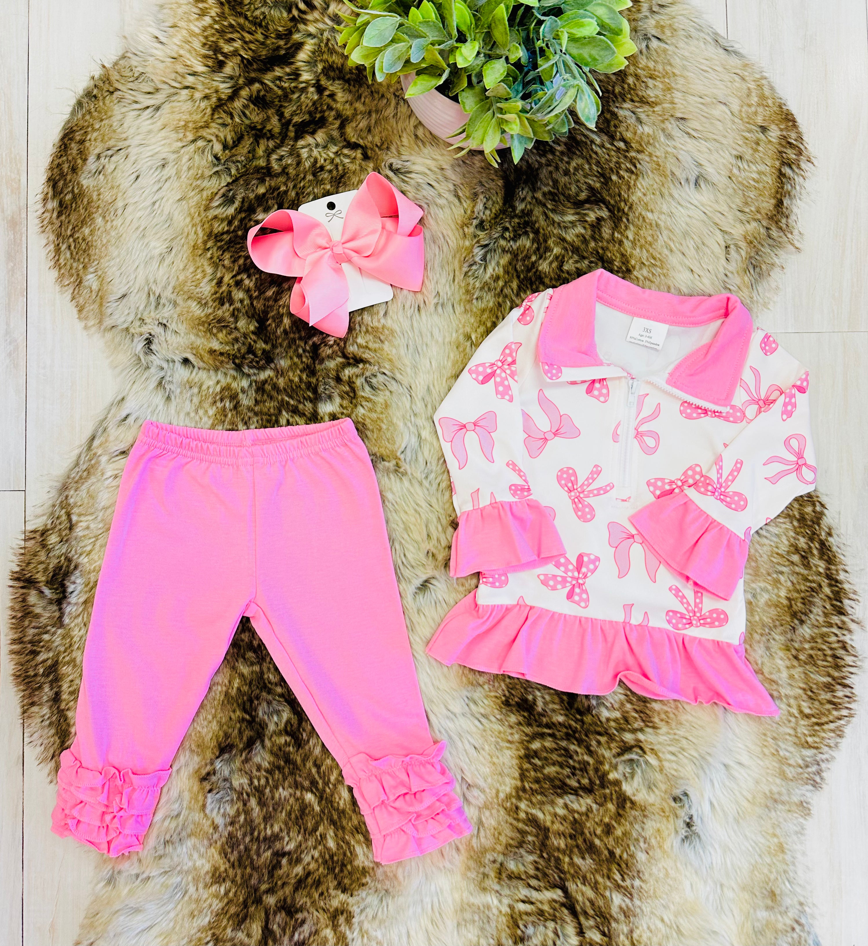 Girls Pink Bow Quarter Zip Outfit