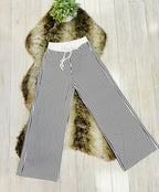 Women’s Zenana Brown & White Long Sleeve Stripped Set