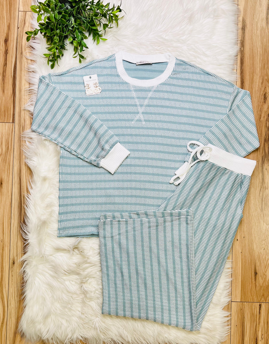 Women’s Zenana Ash Jade Striped Ribbed Pant Set