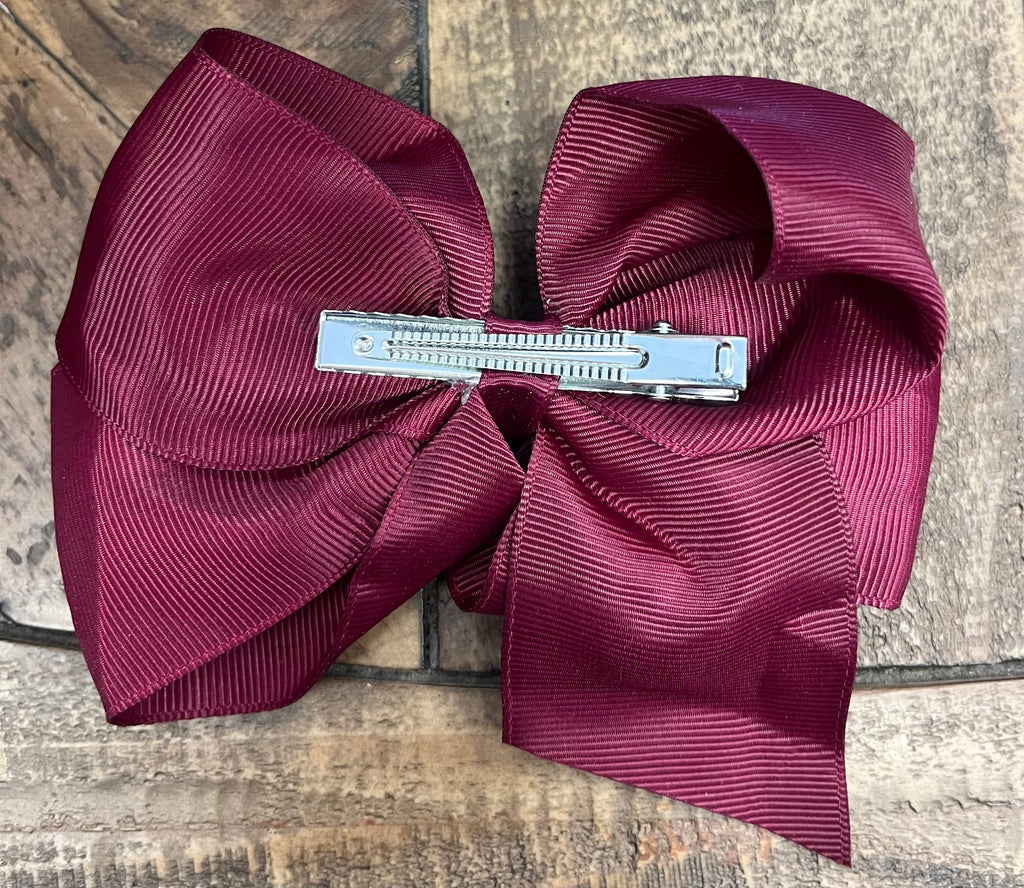 Hair Bow 6” Alligator Clip - Burgundy