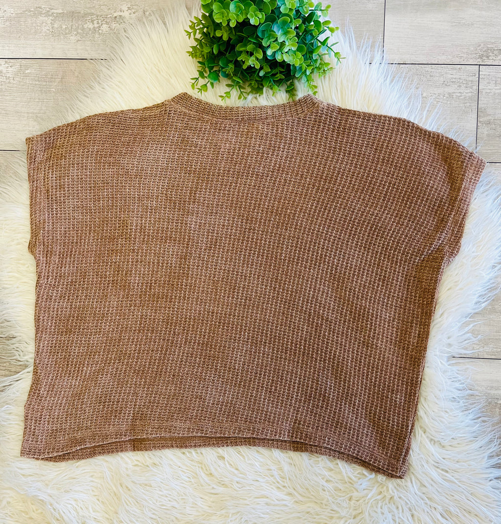 Women’s Zenana Soft Waffle Knit Pocket Top In Camel - Oversized