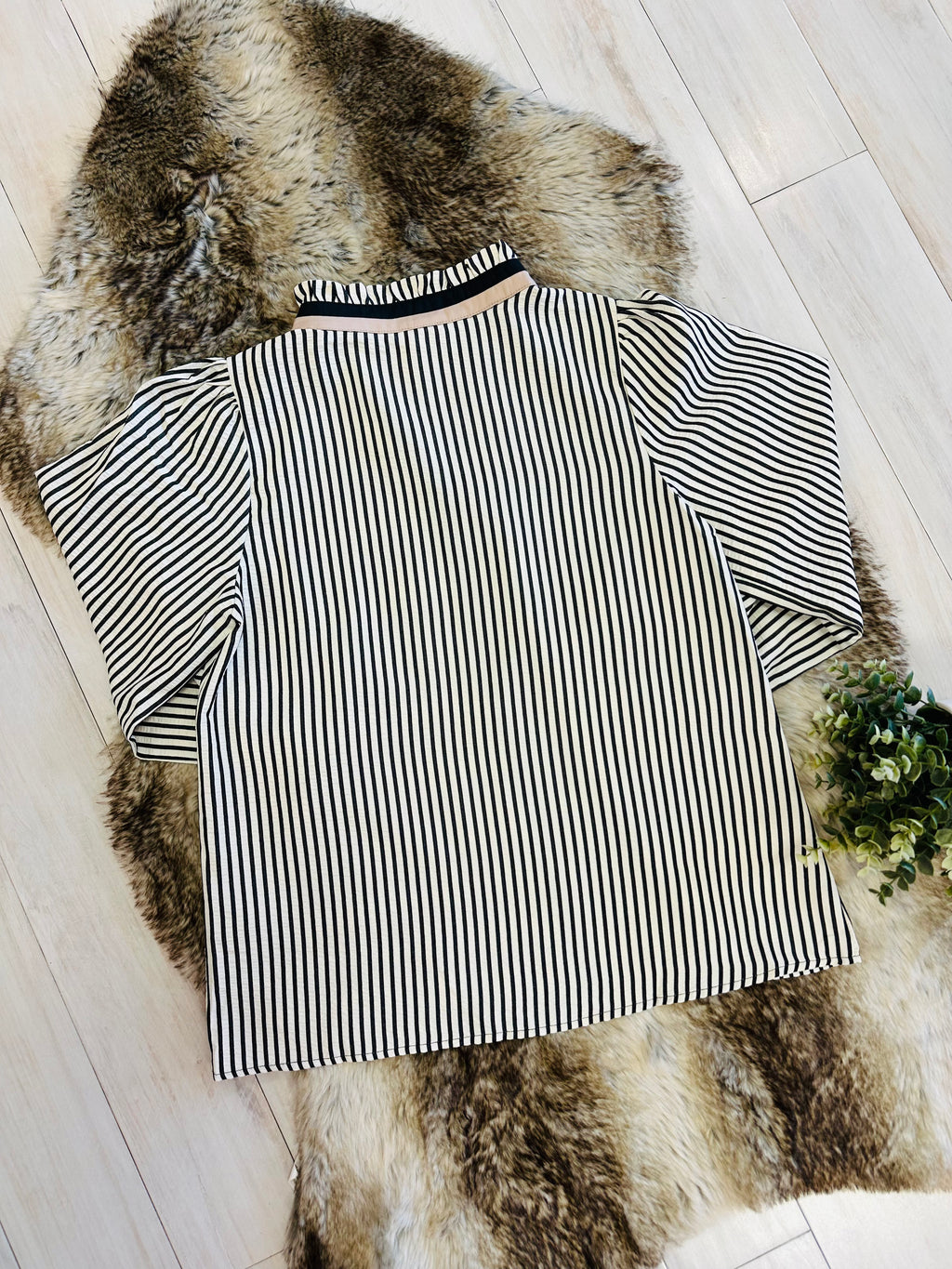 Women’s Black Stripe Button Down Long Sleeve Top by Jodifl- True to Size