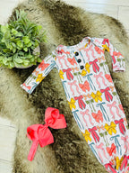 Girl’s Bow Printed Knotted Gown with Matching Headband