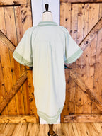Women’s Umgee Curvy Sage Striped V Neck Dress- True to Size