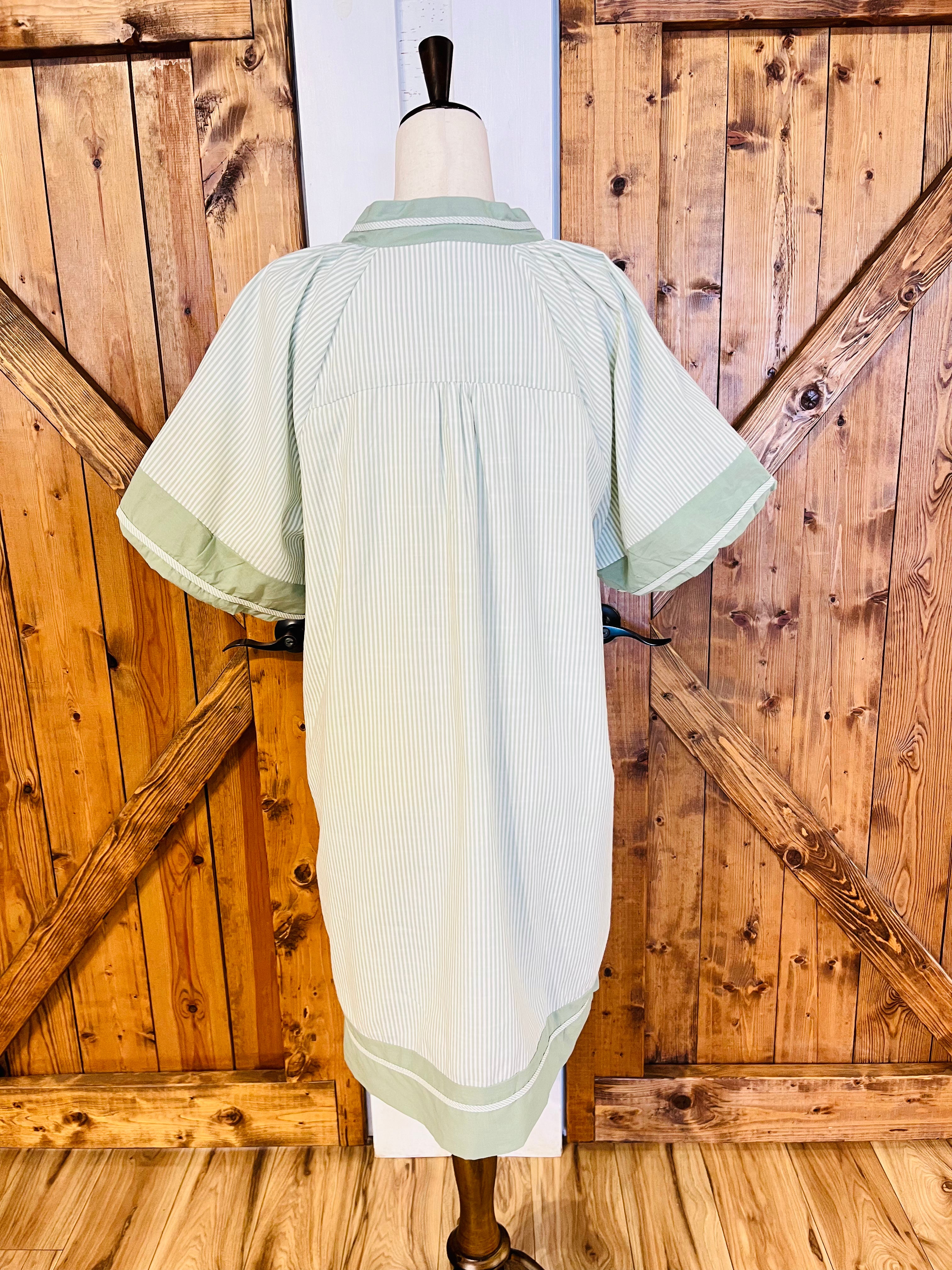 Women’s Umgee Curvy Sage Striped V Neck Dress- True to Size