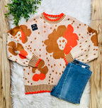 Women’s Bibi Rust Flower Sweater Top- True to Size