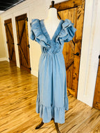 Women’s Umgee Denim V-neck ruffle dress
