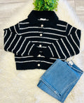 Women’s Zenana Striped Black Button Sweater Top - true to size
