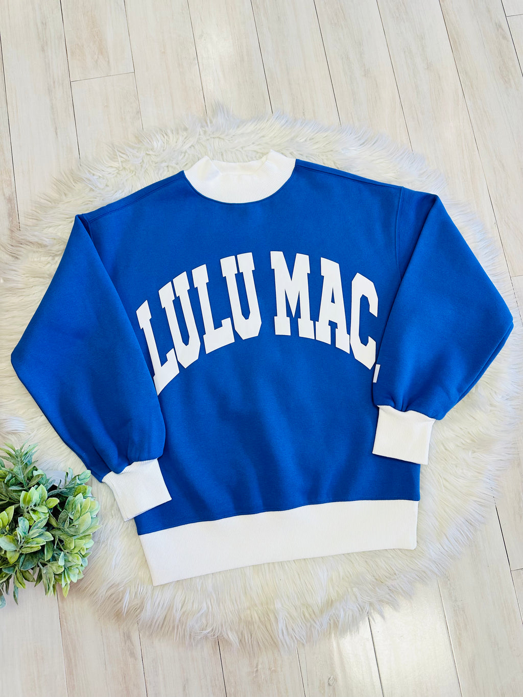 Women’s Lulu Mac Royal Blue & White Crewneck Top- Oversized