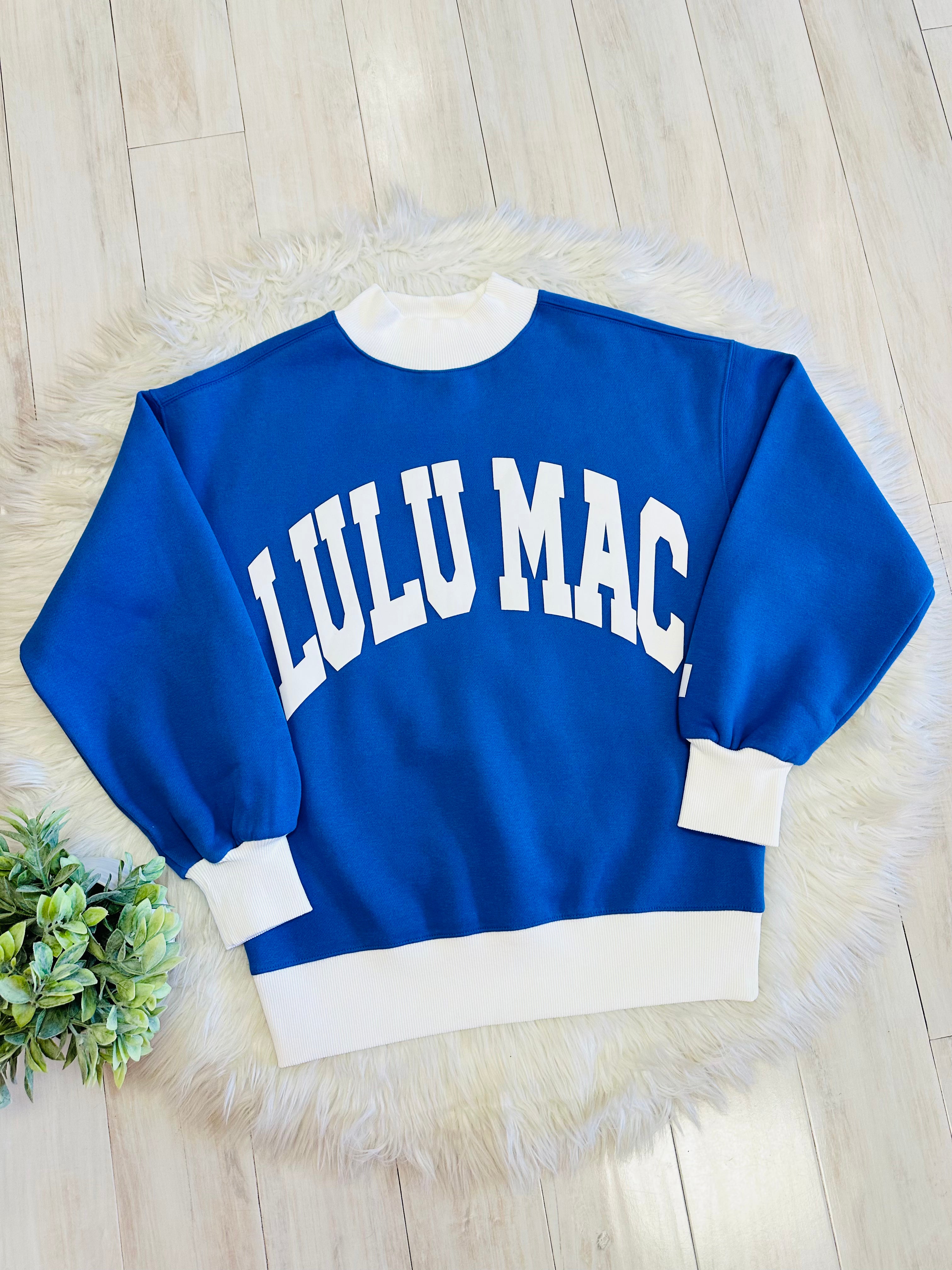 Women’s Lulu Mac Royal Blue & White Crewneck Top- Oversized