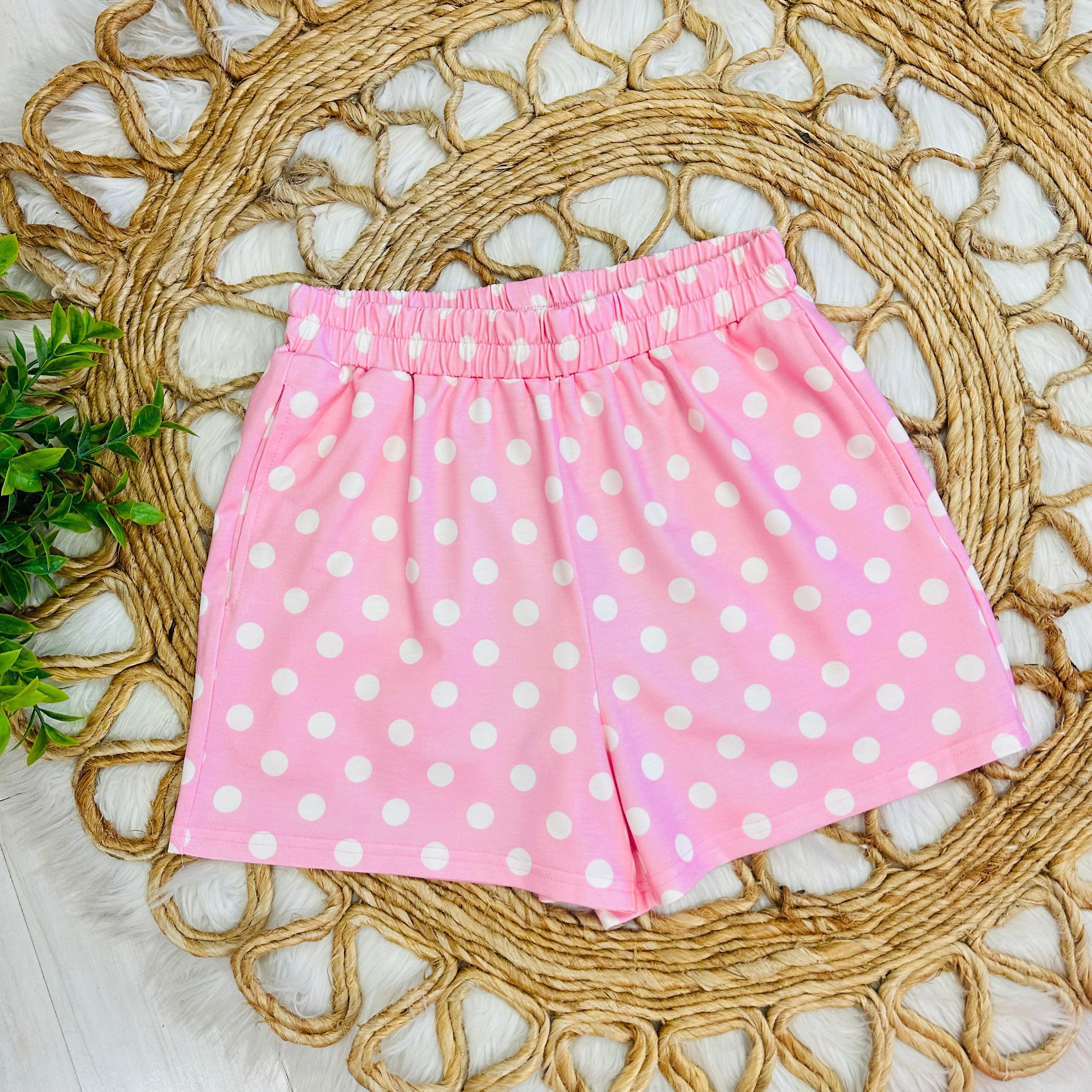 Women’s Pink Short Set with White Polka Dots